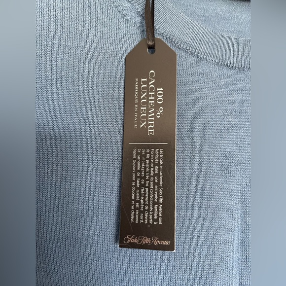 NWT Men’s Cashmere Saks Fifth Avenue Blue Crewneck Sweater - Picture 4 of 5